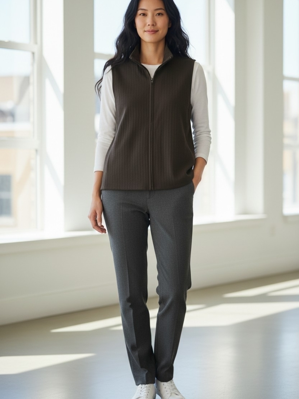 Eileen Fisher Black Zip Front Ladies Vest Size S